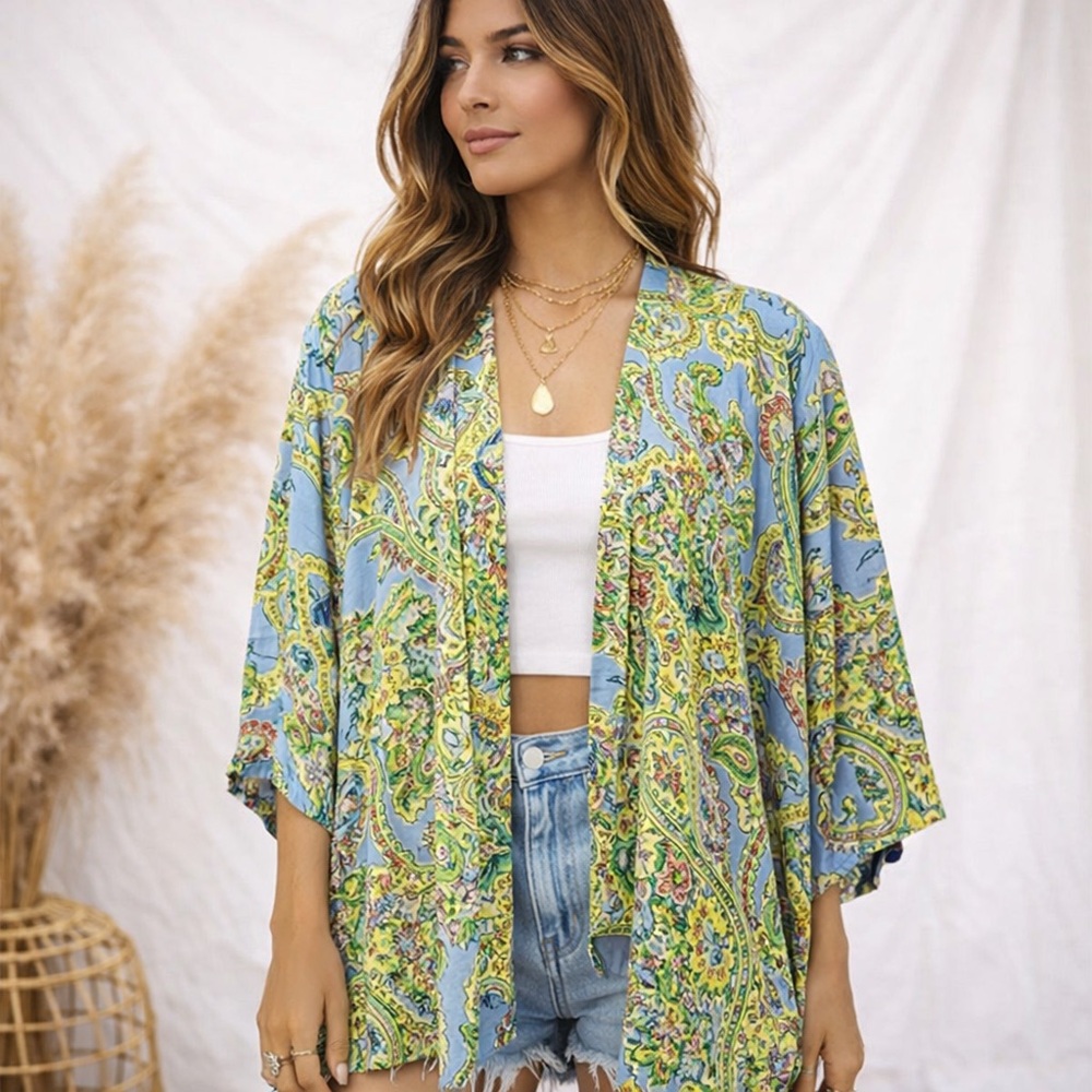 Umgee Size M/L Boho Paisley‎ Print Kimono Duster Top